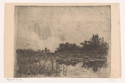 Stagno con canne e mulino ad acqua, vicino a Giethoorn da Willem Bastiaan Tholen