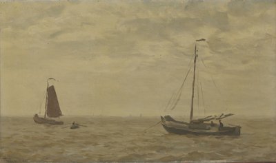 Veduta marina con barche da pesca da Willem Bastiaan Tholen