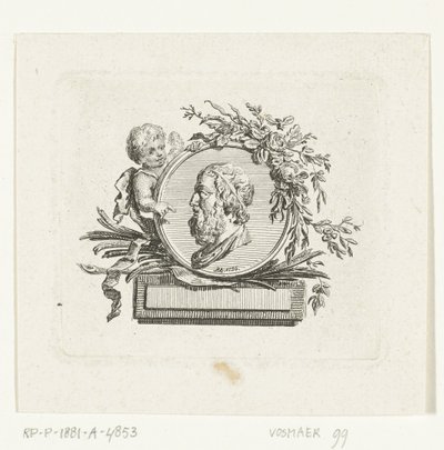 Busto di Omero su medaglione tenuto da un angioletto e decorato con fiori e rami di palma da Willem Bilderdijk