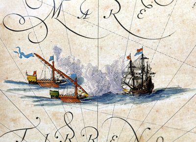Battaglia tra due galee e una caracca. Atlante di Willem Janszoon Blaeu (1571 - 1638) da Willem Blaeu
