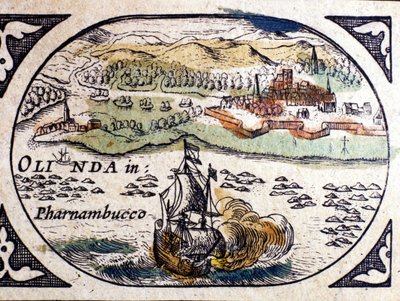 Brasile, vista di Pernambuc (Recife), Atlante di W. G. Blaeu, Amsterdam 1600 da Willem Blaeu