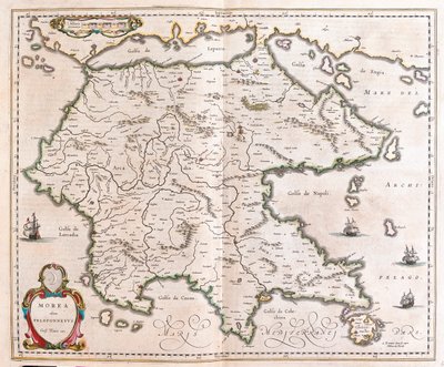Grecia, Peloponneso, in "Theatrum Orbis Terrarum, sive Atlas Novus" di Willem Blaeu, Amsterdam da Willem Blaeu