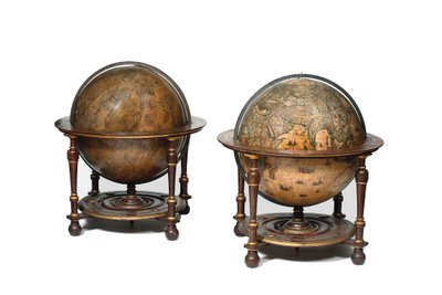 Grande coppia di globi da biblioteca, il terrestre 1645/48, il celeste dopo c.1630 da Willem Blaeu