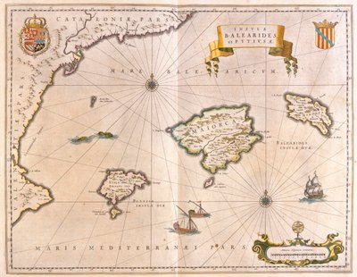 Maiorca, Minorca e Ibiza, comprese le coste della Catalogna e di Valencia, in "Theatrum Orbis Terrarum, sive Atlas Novus" di Willem Blaeu, Amsterdam da Willem Blaeu
