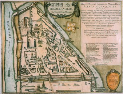 Mappa del Cremlino di Mosca Castellum Urbis Moskvae, Russia, 1597 da Willem Blaeu