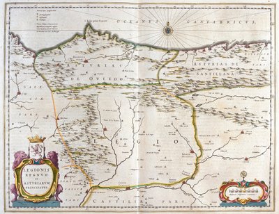 Provincia spagnola Asturie, Castiglia e Léon, comprese le città di Oviedo, Leon, Santander, Valladolid, in "Theatrum Orbis Terrarum, sive Atlas Novus" di Willem Blaeu, Amsterdam da Willem Blaeu