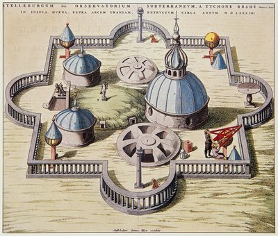 Stelleburgum sive Observatorium Subterraeum, osservatorio astronomico sotterraneo a Stjerneborg, progettato da Tycho Brahe, disegno di Willem Blaeu, ca 1595 da Willem Blaeu