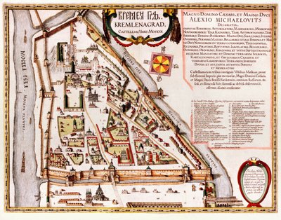 Mappa del Cremlino di Mosca del XVI secolo (Castellum Urbis Moskvae) da Willem Blaeu