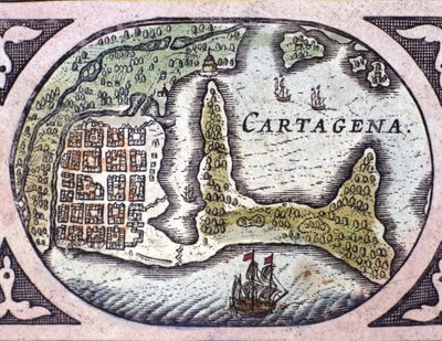 Veduta di Cartagena in Colombia (Sud America). Dettaglio di una mappa dell