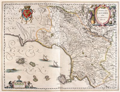 regione Campania, Italia, nel "Theatrum Orbis Terrarum, sive Atlas Novus" di Willem Blaeu, Amsterdam. da Willem Blaeu