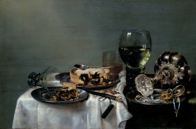 Tavola della colazione con torta di more, 1631 da Willem Claesz. Heda