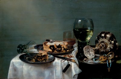 Natura morta con tavola per la colazione e torta di more da Willem Claesz. Heda