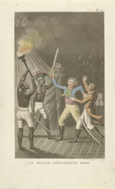 Due figure con spade vicino a due uomini neri da Willem Hendrik Hoogkamer