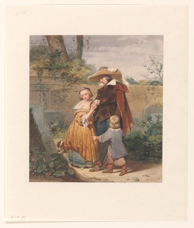 Un padre con due figli presso la tomba della madre da Willem Hendrik Schmidt