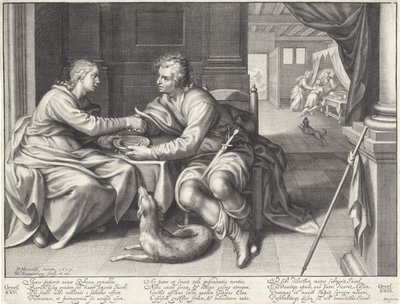 Esaù vende la sua primogenitura a Giacobbe da Willem Isaacsz. van Swanenburg