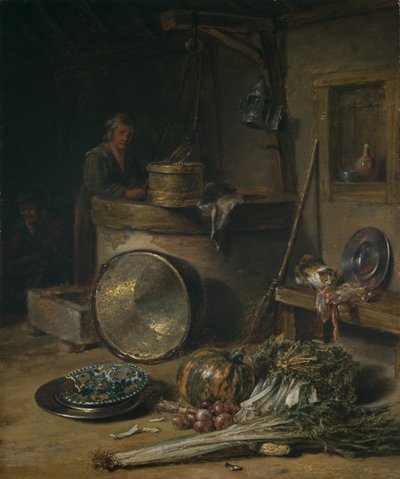 Interno contadino con donna al pozzo, 1642-43 circa (olio su tavola) da Willem Kalf