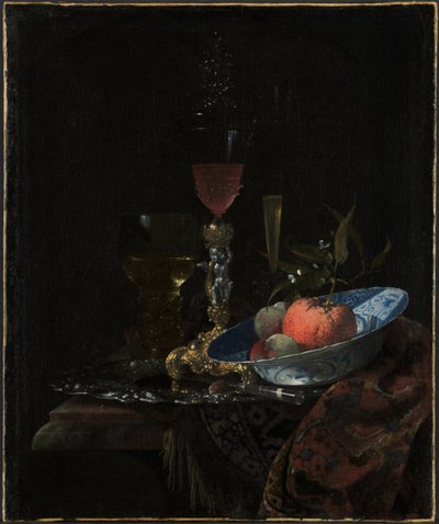 Bicchiere di vino e una ciotola di frutta da Willem Kalf