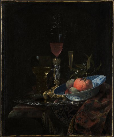 Bicchiere di vino e una ciotola di frutta, 1663 da Willem Kalf