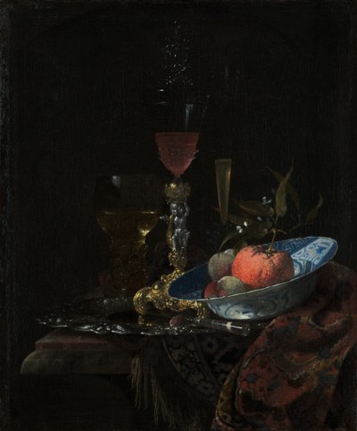 Bicchiere di vino e una ciotola di frutta da Willem Kalf