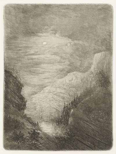 Paesaggio montano con fiume al chiaro di luna da Willem Matthias Jan van Dielen