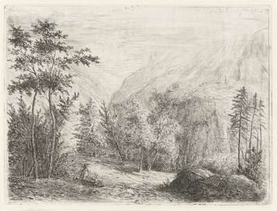 Paesaggio montano con figura riposante lungo la strada da Willem Matthias Jan van Dielen