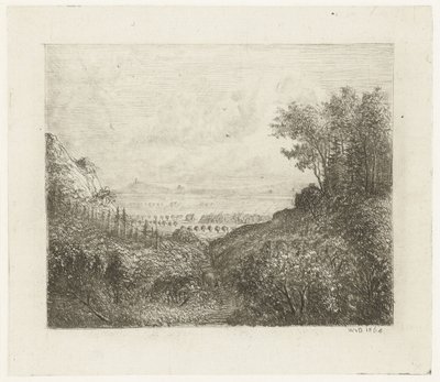 Paesaggio collinare con strada verso la valle da Willem Matthias Jan van Dielen