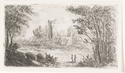 Paesaggio con rovina di castello e due figure da Willem Matthias Jan van Dielen