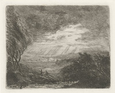 Paesaggio con due figure durante tempesta e pioggia da Willem Matthias Jan van Dielen