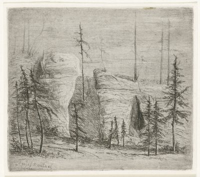 Paesaggio roccioso con pini, il cosiddetto Teufelkanzel (Teufelkantzel Baxen) da Willem Matthias Jan van Dielen