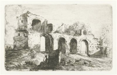 Paesaggio meridionale con rovina e pastore con bestiame da Willem Matthias Jan van Dielen