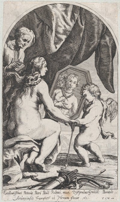 Venere davanti a uno specchio tenuto da Cupido mentre una vecchia le pettina i capelli, 1631 da Willem Panneels