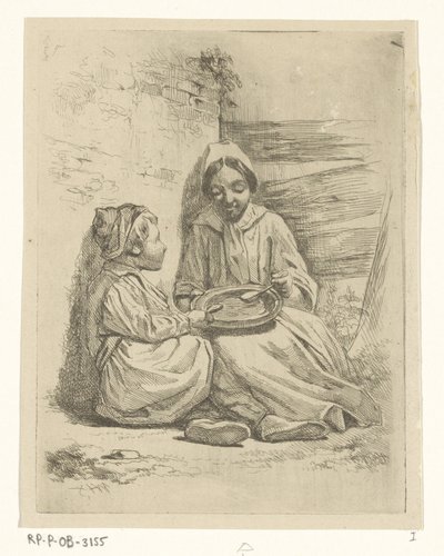 Ragazza e ragazzo che mangiano da un piatto da Willem Pieter Hoevenaar