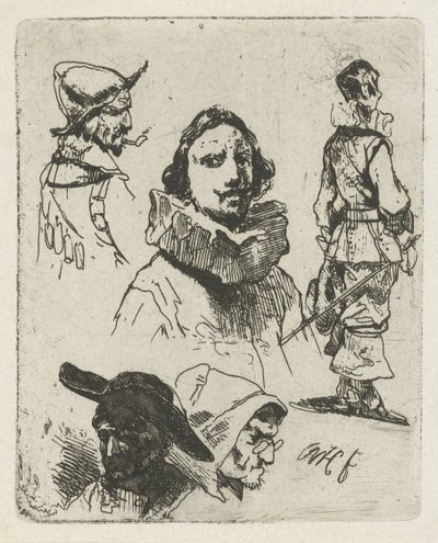 Foglio di studio con soldati e una vecchia donna da Willem Pieter Hoevenaar