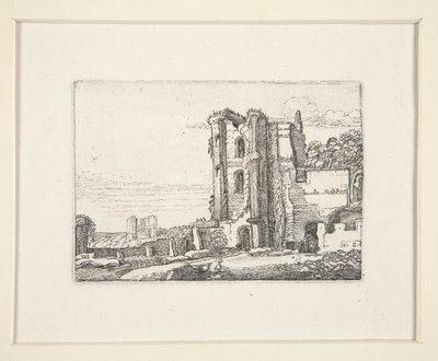Torre in rovina a destra del centro, Tavola 2 da Il Set dei Paesaggi da Willem Pietersz. Buytewech