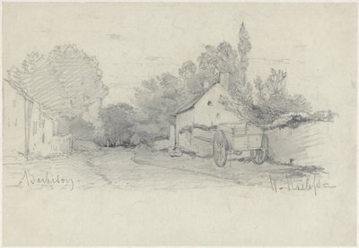 Veduta di una stradina con un carro a Barbizon da Willem Roelofs (I)