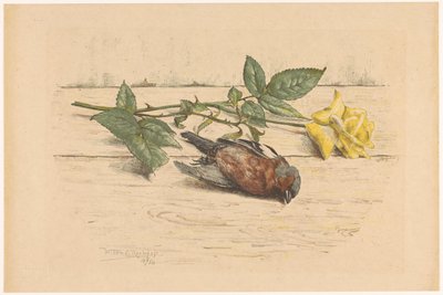 Fringuello morto accanto a una rosa da Willem Roelofs (II) (signed by artist)