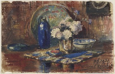Natura morta con bottiglia blu e vaso di fiori da Willem Roelofs (II)