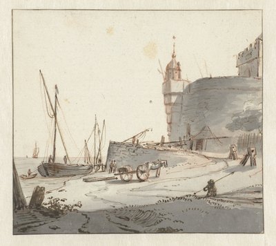 Veduta di un porto presso una cinta muraria da Willem Schellinks