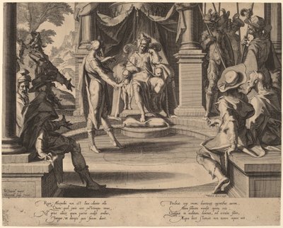 Alessandro Magno seduto in giustizia da Willem Swanenburgh, after Joachim Anthonisz Wtewael