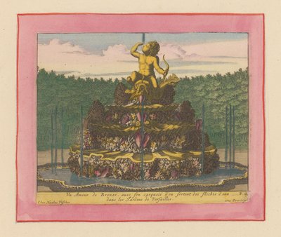 Brunnen mit einer Statue eines Putto mit Bogen in der Hand, sitzend auf einem Delfin da Willem Swidde