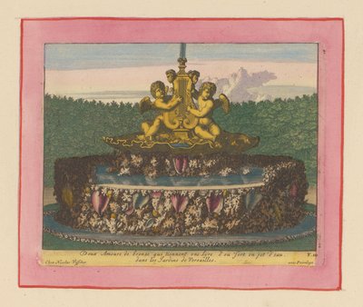 Brunnen mit einer Statue von zwei geflügelten Putti, die eine Leier tragen da Willem Swidde