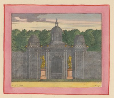 Pavillon aus Lattenwerk mit Musikerstatuen in den Gärten von Versailles da Willem Swidde