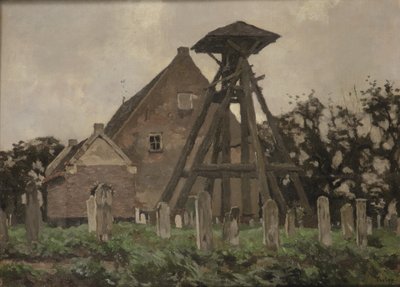 La chiesa di Giethoorn con campanile (olio su tela appoggiato su pannello) da Willem Tholen