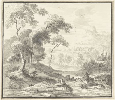Paesaggio idilliaco collinare con donne vicino a un ruscello da Willem Troost (I)