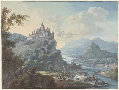 Paesaggio fluviale con una città su una collina da Willem Troost (I)