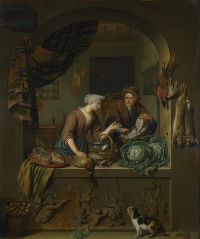 Donna e pescivendolo in cucina da Willem Van Mieris
