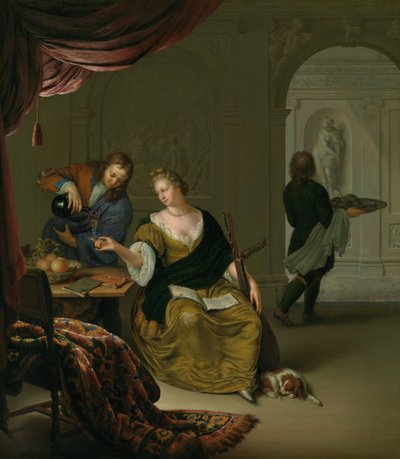 Il liuto trascurato Una dama con un liuto che beve vino in un ricco interno, 1705 da Willem Van Mieris