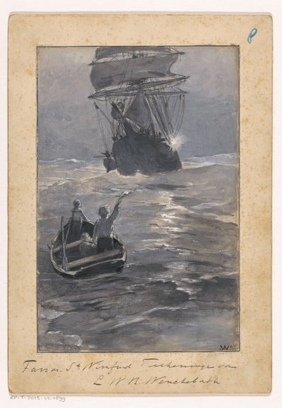 Ragazzi segnalano a una nave da una barca a remi che affonda da Ludwig Willem Reymert Wenckebach