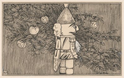 Schiaccianoci in un mantello da ussaro vicino a un albero di Natale da Ludwig Willem Reymert Wenckebach