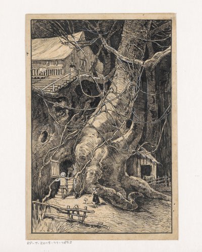 Casa in miniatura contro un albero da Willem Wenckebach
